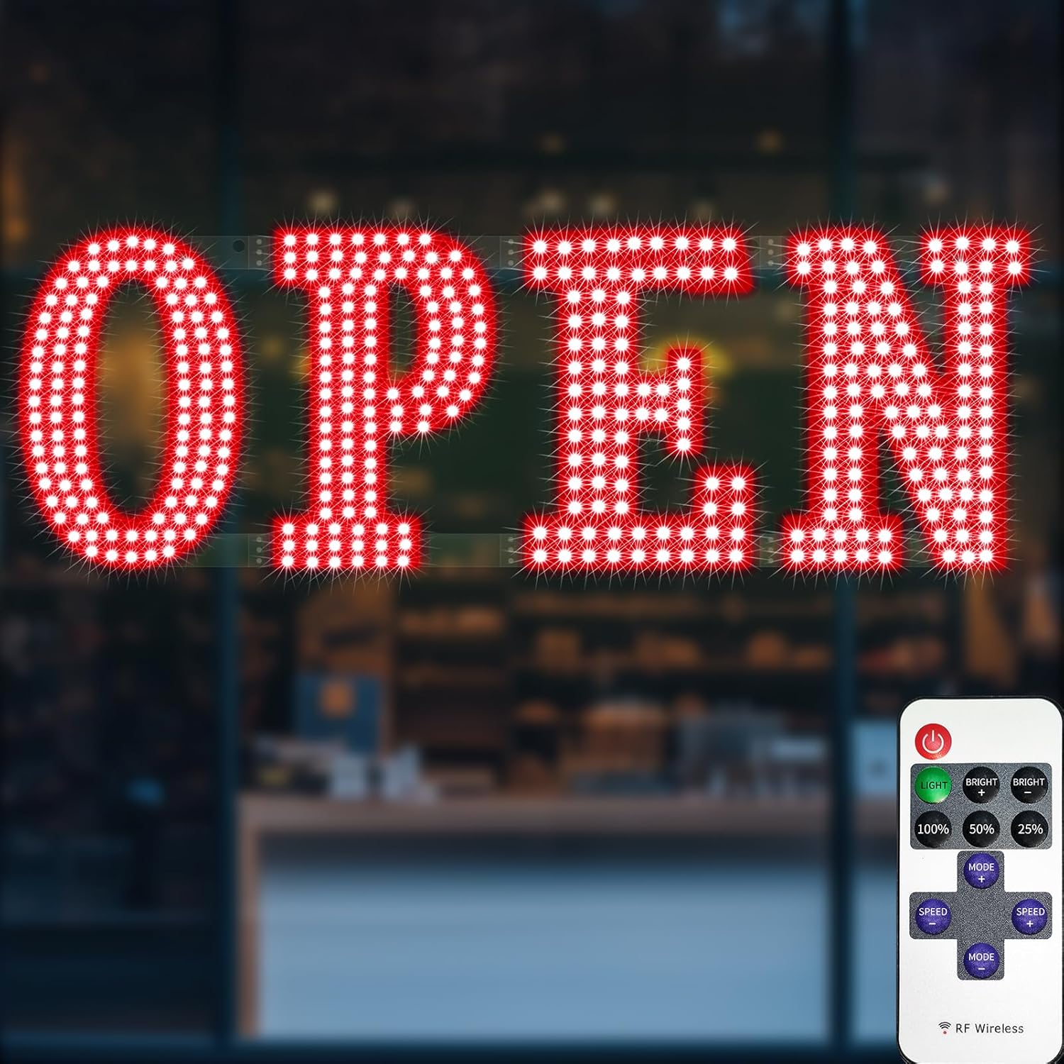 30"L x 10"W Red Open Sign for Business with 13 Scene Modes